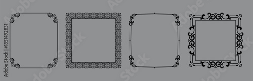 Set of decorative frames Elegant vector element for design in Eastern style, place for text. Floral black and gray borders. Lace illustration for invitations and greeting cards