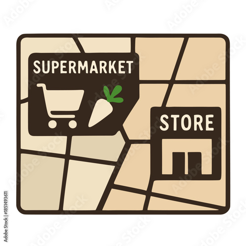 Icon "Food Apartheid / Desert" - A map showing luxury supermarkets vs. minimarkets with few fresh vegetables.