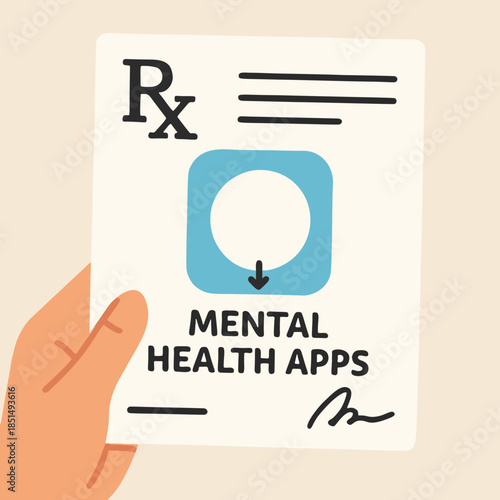 Icon "Mental Health Apps Prescription" - A doctor's prescription not for medicine, but for downloading a meditation/therapy app.