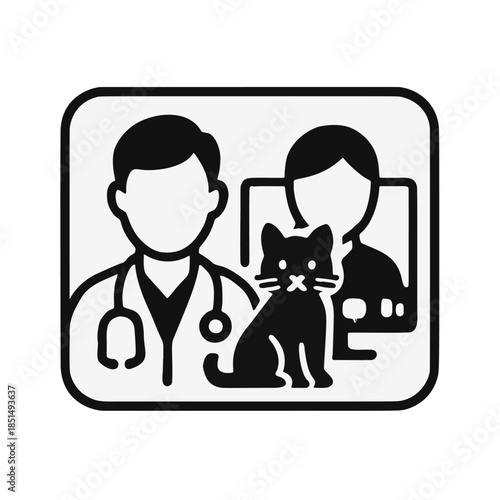 Icon "Telemedicine for Pets" - A video call between a veterinarian and an owner with a cat/puppy in front of the camera.