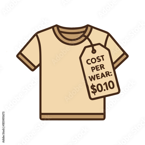 Icon "Slow Fashion" - An image of a t-shirt with a price tag showing "Cost per Wear: $0.10".