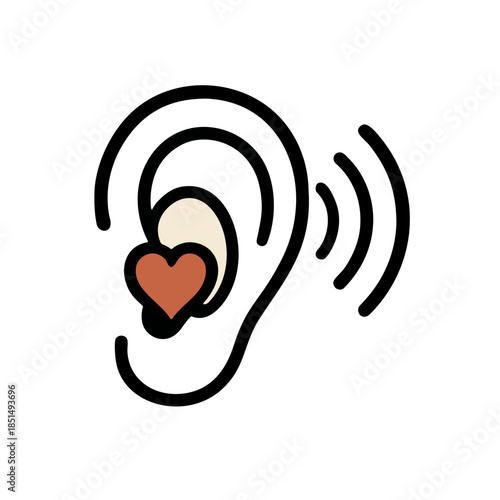 Icon "Active Listening": an ear with a heart inside the ear canal.