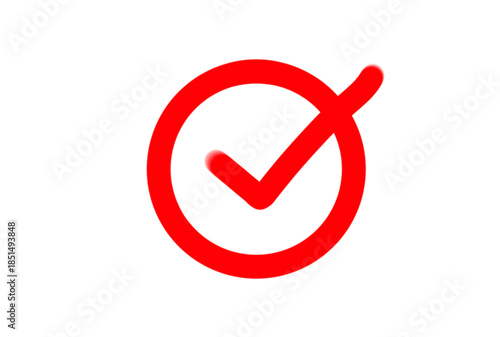 Red checkmark symbol in circle for approval and confirmation