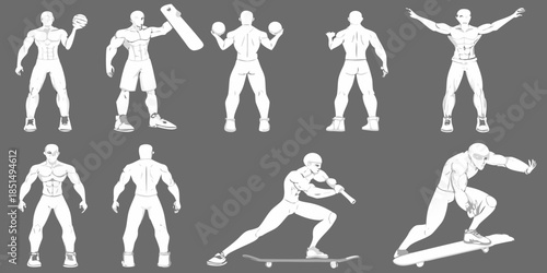 Dynamic athletic figures in various poses a collection of sporty silhouettes
