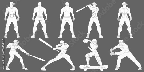 Baseball player pose reference sheet dynamic actions and anatomical studies