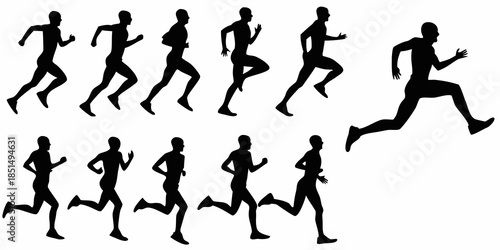 Silhouettes of running people showcasing different stages of a running stride