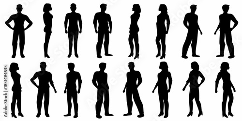 Collection of diverse black silhouette figures representing people in various poses