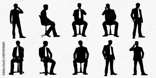 Silhouettes of business people in various poses depicting modern professional life