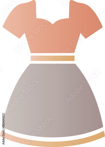 A stylish dress with a peach-colored and a gray skirt with a brown belt