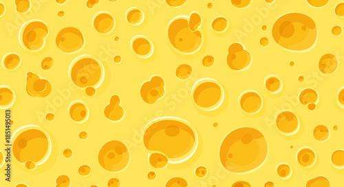 A cartoon illustration of a seamless Swiss cheese pattern, perfect for backgrounds or designs needing a cheesy, dairy-themed, and playful vector art element.