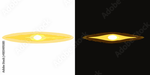 A contrasting depiction of a glowing elliptical shape on white and black backgrounds