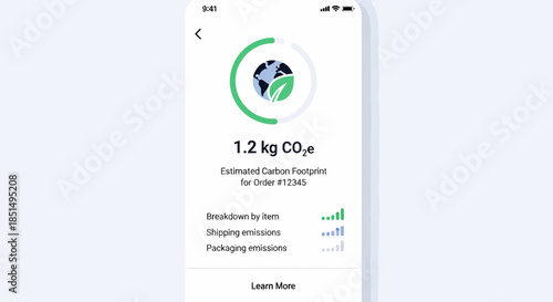 Mobile App Interface Showing Carbon Footprint Calculation For Order