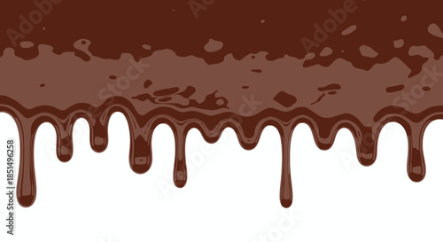 A delicious stream of rich, melted chocolate or chocolate milk syrup drips smoothly downwards against a clean white background in this graphic vector illustration.