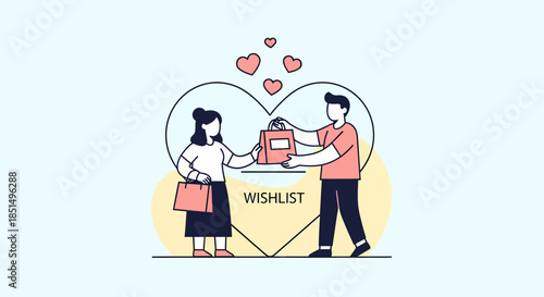 Online Shopping Wishlist Gift Exchange Between Couple Illustration