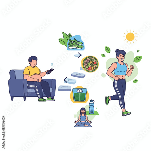 Graphic showing lifestyle choices inactivity to exercise & healthy eating