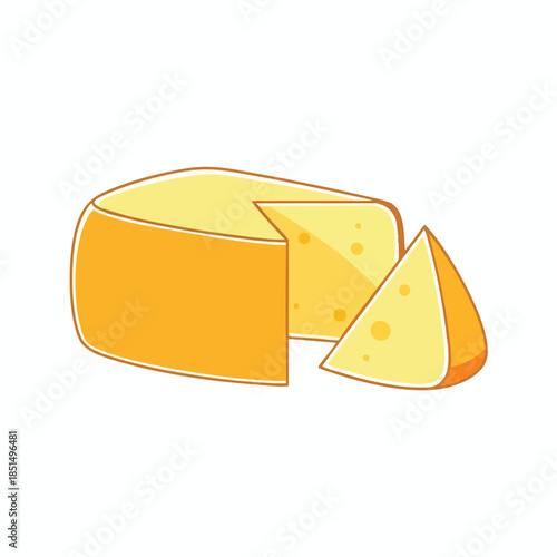 An illustrated cheese wheel with a triangular wedge cut out