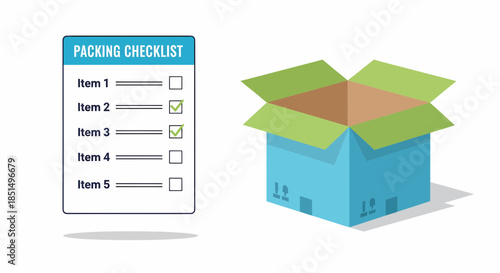 Packing Checklist With Cardboard Box For Shipment Preparation