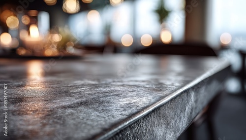 Close-up of textured table surface with warm, blurred background lights