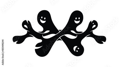 Playful abstract figures with smiling faces forming a symmetrical design