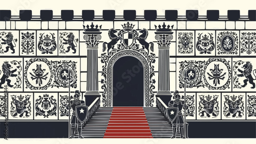Grand Entrance with Royal Guards and Ornate Decorations.