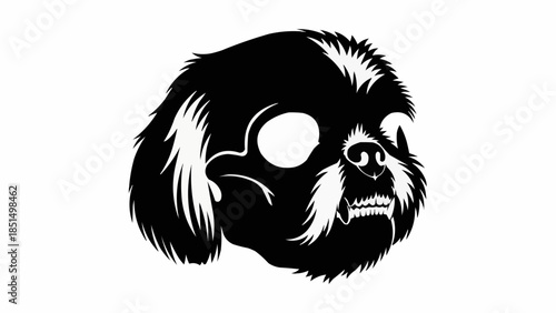 Black and white illustration of a shih tzu dog face.