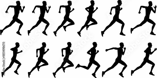 Silhouettes of runners in motion depicting athletic activity and speed