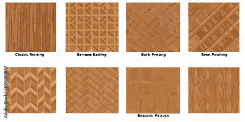 A collection of diverse brown wooden textures and weaving patterns displayed