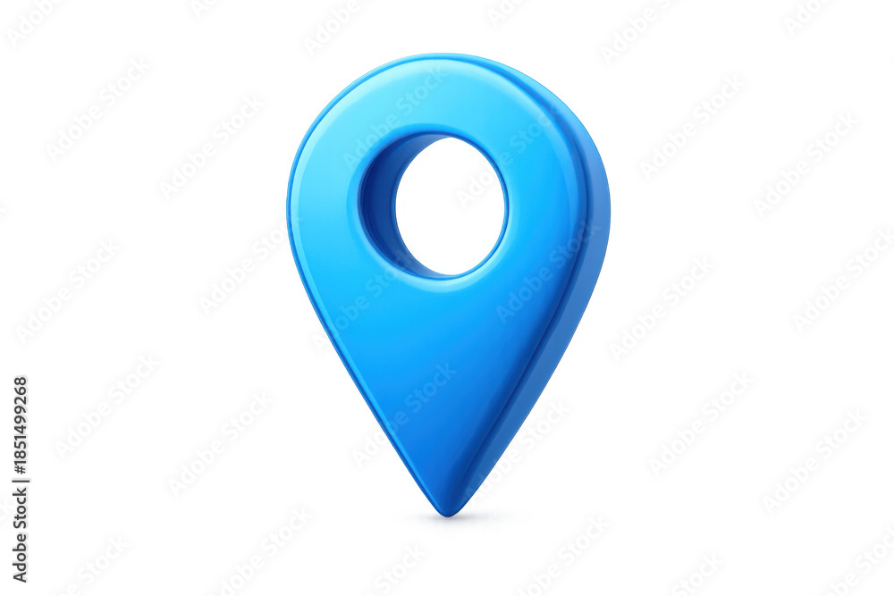 Fototapeta premium Blue 3d location pin icon representing map navigation, destination, and point of interest on transparent background