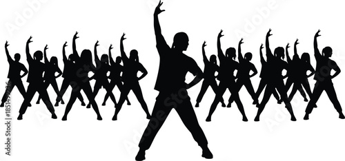 Group Exercise Class Silhouette Vector Aerobics Training Dance Class Crowd