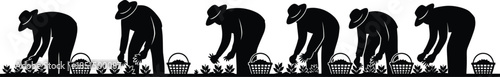 Farmers Harvesting Crops Silhouette Banner Graphic Resource