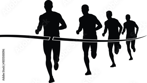 Four Male Runners Finish Line Sprint Competition Vector Graphic