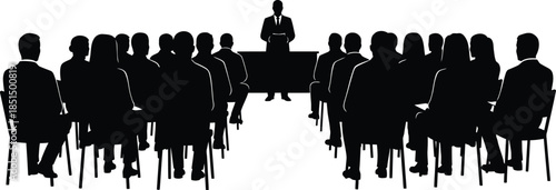 Business Presentation Audience and Speaker Silhouette Vector Illustration