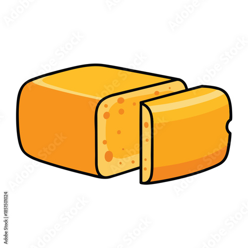 An illustrative depiction of a cheese block with a cut slice