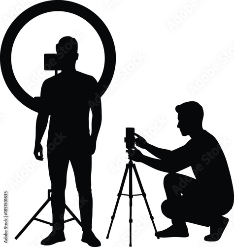 Mobile Content Creators Silhouette Using Ring Light and Tripod for Vlogging or Live Streaming