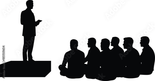 Speaker Silhouette Addressing Seated Audience Lecture or Presentation Vector Illustration