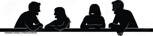 People Talking at Counter Silhouette Group Conversation Meeting Vector Illustration
