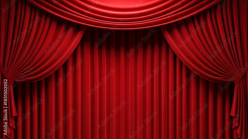 Fototapeta premium Elegant Red Velvet Stage Curtains Drape Open for Performance.