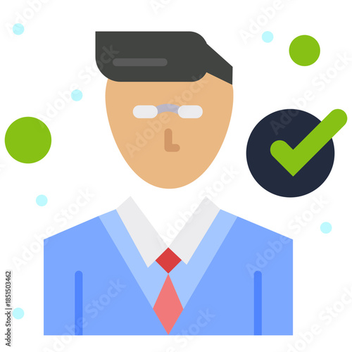 Iconic Approvals: A businessperson is marked as approved, represented through a vibrant graphic, featuring a checkmark symbol next to a businessperson.