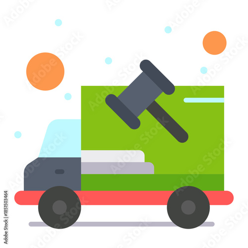 Auction Transport: A stylized illustration depicting a delivery truck bearing the symbol of an auction, signifying the movement of goods in the realm of bidding.
