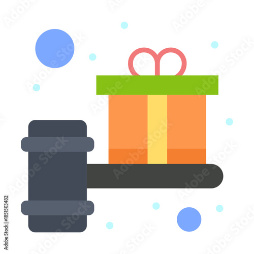 Auction of a Special Gift: An illustrated depiction of a gavel, suggesting an auction, beside a vibrantly wrapped gift box.