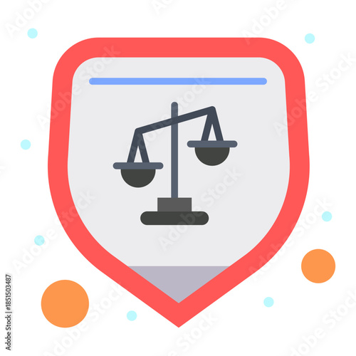 Symbol of Justice: A stylized emblem, featuring balanced scales within a protective shield. conveying concepts of fairness, impartiality, and legal equilibrium.