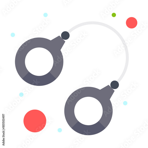 Handcuffs Icon: A modern, minimalist illustration of a pair of handcuffs, symbolizing control and confinement. The artwork focuses on simple geometric shapes to represent security.