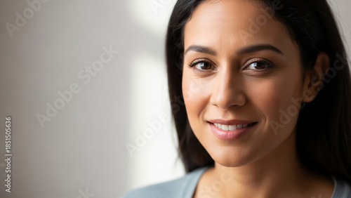 Beautiful young woman smiling warmly in close-up portrait