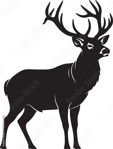 Graphic black silhouettes of wild deers – male, female and  roe deer