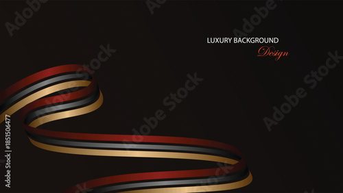 Luxury background vector design. Black and brown abstract background with curved ribbon decoration. Suit for award, presentation, certificate and others