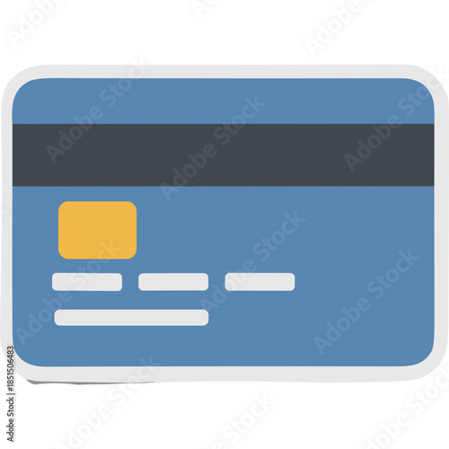 Credit Card Icon - Blue Magnetic Stripe and Chip Area Flat Design