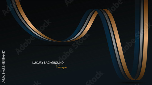 Luxury background vector design. Dark blue abstract background with curved ribbon and gold line. Suit for banner, backdrop, card, award, certificate and others