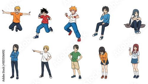 Diverse group of young cartoon characters showing different emotions