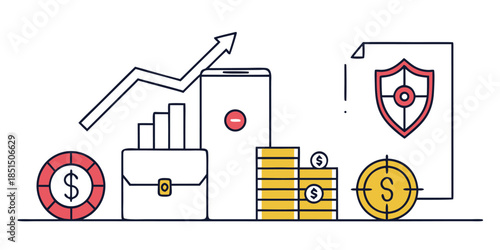 Financial growth security and mobile banking concepts illustrated with business and investment icons