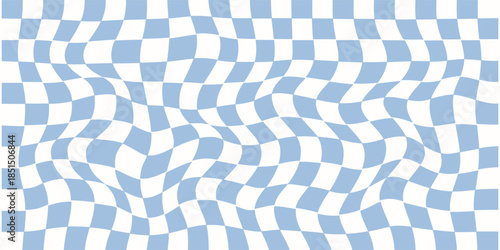 Twisted checkered colorful background. Abstract vector  seamless pattern. Retro wavy psychedelic checkerboard